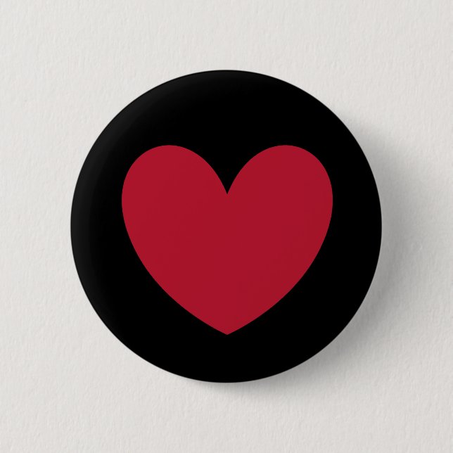 Red heart on black 2 inch round button (Front)