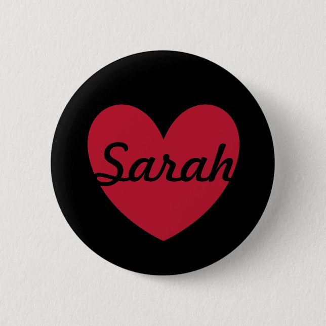 Red heart on black - add a name 2 inch round button (Front)
