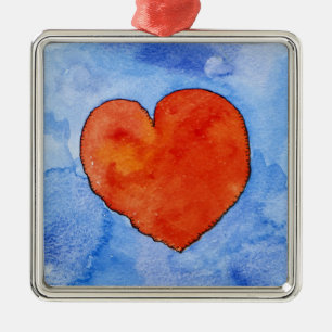 Red heart on blue 2011 metal ornament