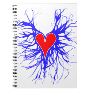 Red heart on blue background notebook