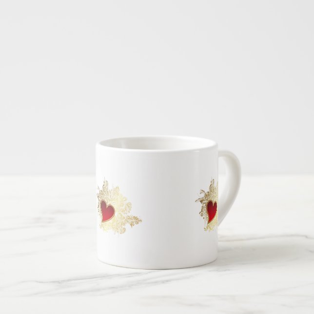 Red Heart on Gold Filigree Espresso Cup (Front Right)