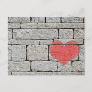 Red Heart on Grey Stone Wall Postcard