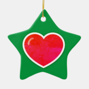 Red Heart on Personalized Star Shaped Christmas Ceramic Ornament