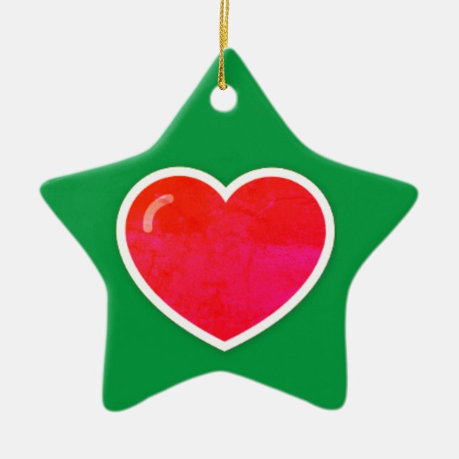 Red Heart on Personalized Star Shaped Christmas Ceramic Ornament (Front)