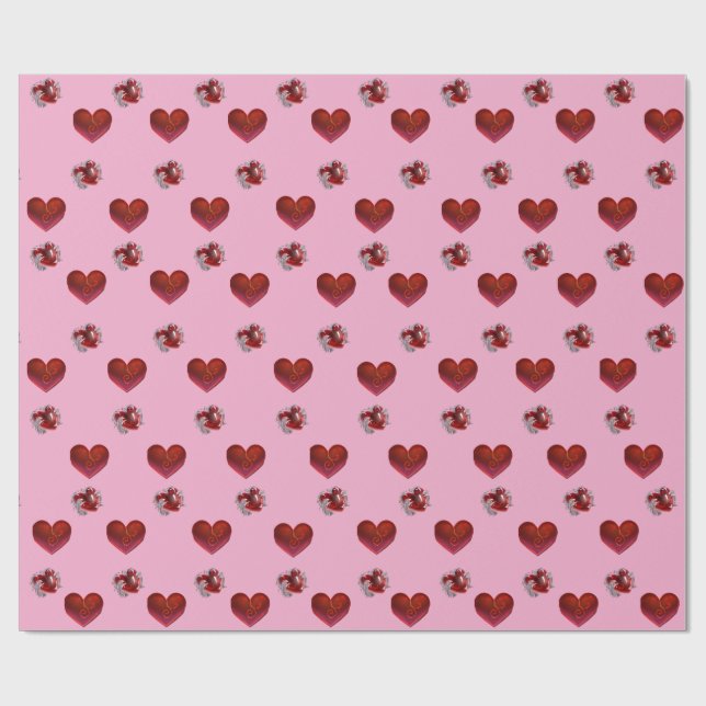 Red heart on pink background Wrapping Paper love (Flat)