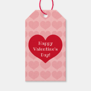Red heart on pink gift tags