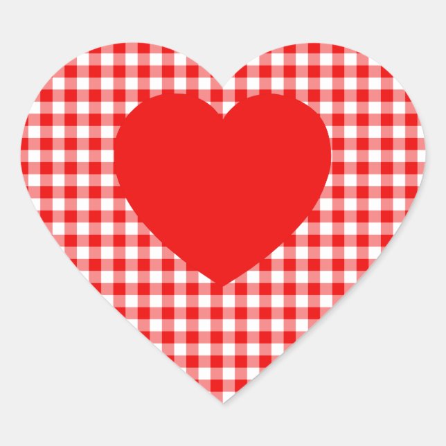 Red Heart on Red Gingham Heart Sticker (Front)