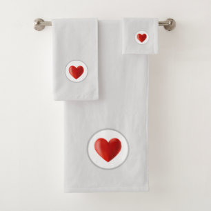 Red Heart on Silver Background Bath Towel Set