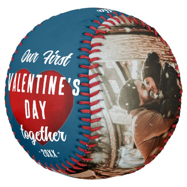 Red Heart Our First Valentine's Together 2 Photo  Softball (Angled)