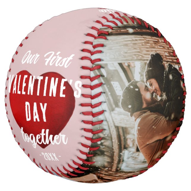 Red Heart Our First Valentine's Together 2 Photo Softball (Angled)