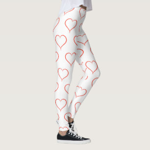 Red Heart Outline, Casual Valentine's Day Leggings