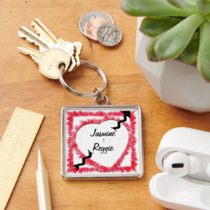 Red Heart Outline With Arrow Personalized  Keychain