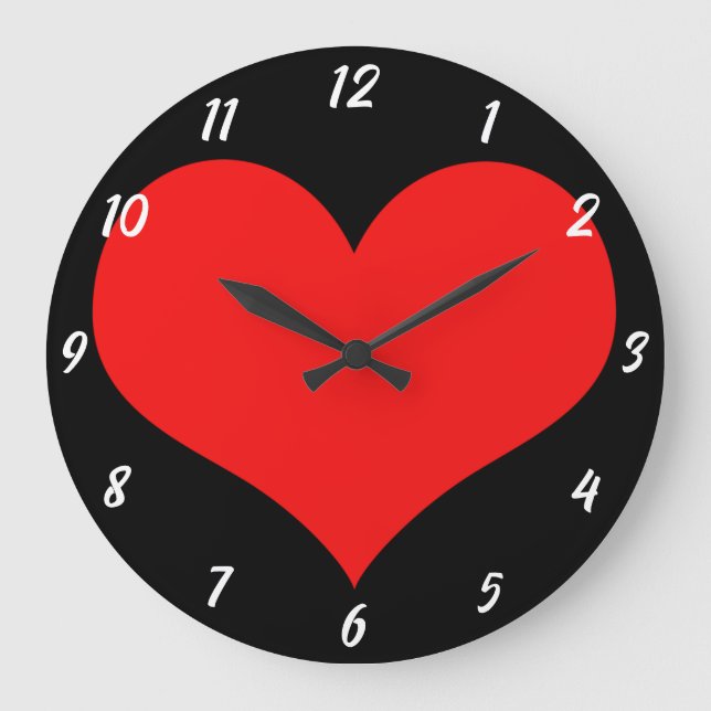 Red Heart Pattern Black Cute Valentine's Day Gift Large Clock (Front)