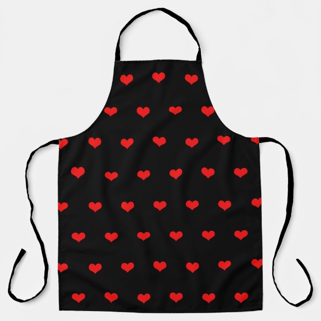 Red Heart Pattern Black Modern Cute Gift Stylish Apron (Front)