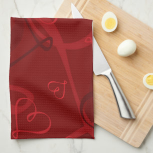 Red heart pattern kitchen towel