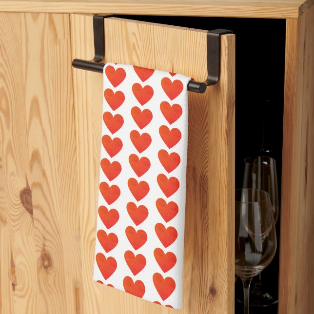 Red Heart Pattern Kitchen Towel (Thirds Fold)