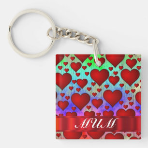 Red heart pattern mothers day keychain