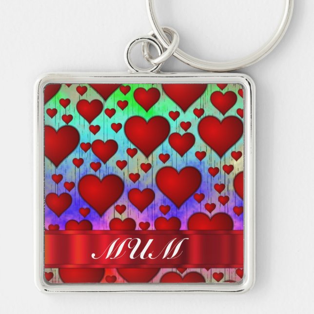 Red heart pattern mothers day keychain (Front)