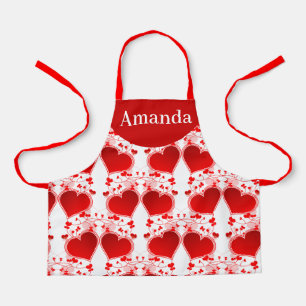 Red Heart Pattern Personalized Valentine's Day  Apron