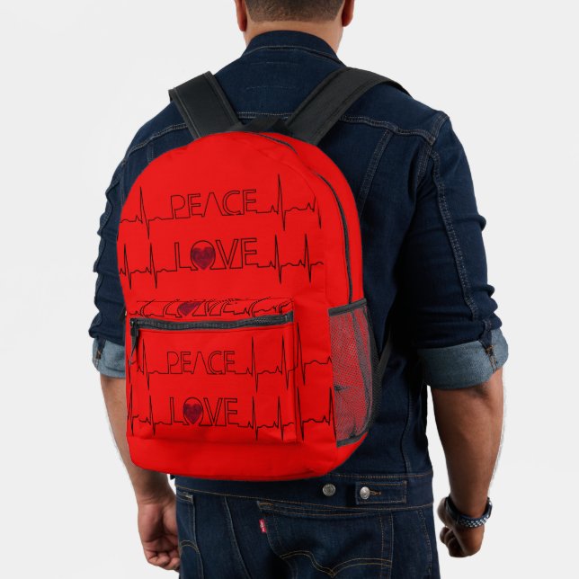 Red Heart Peace Love Backpack (Insitu (Model))