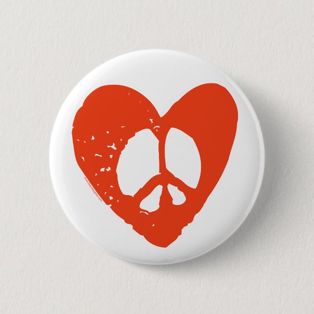 Red Heart Peace Sign 2 Inch Round Button (Front)