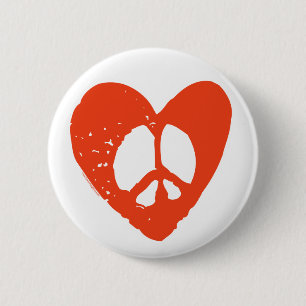Red Heart Peace Sign 2 Inch Round Button