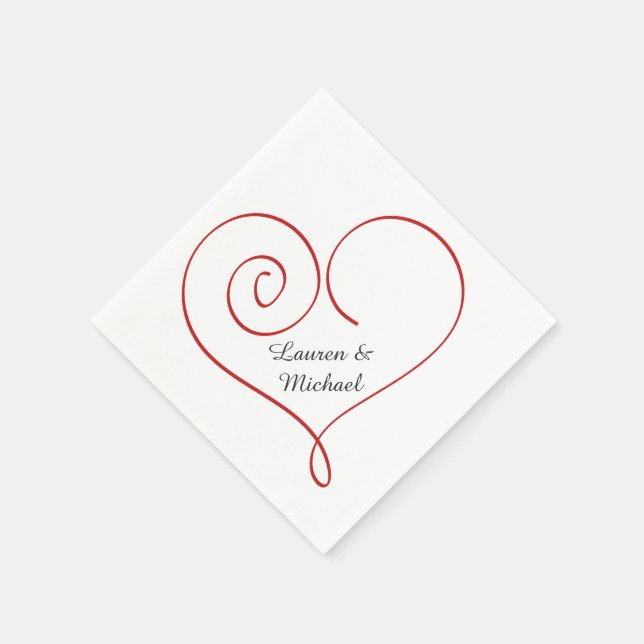 Red Heart Personalized Wedding Napkin (Corner)