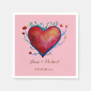 Red  Heart Personalized Wedding  Napkins