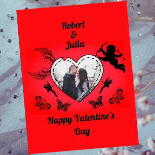 Red Heart Photo Love Cupid Vintage Valentines Day Holiday Postcard