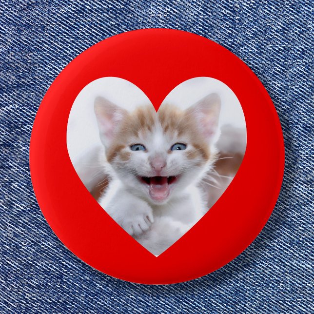 Red Heart Photo Template 1 Inch Round Button (Create your own red photo heart button.)