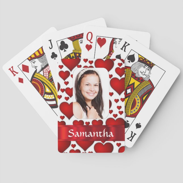 Red heart photo template playing cards (Back)