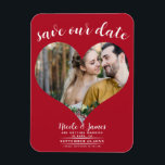 Red Heart Photo Wedding Save the Date Magnet<br><div class="desc">The background can be made any colour you want.</div>