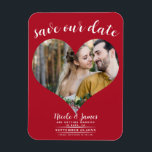 Red Heart Photo Wedding Save the Date Magnet<br><div class="desc">The background can be made any colour you want.</div>