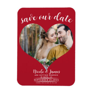 Red Heart Photo Wedding Save the Date Magnet