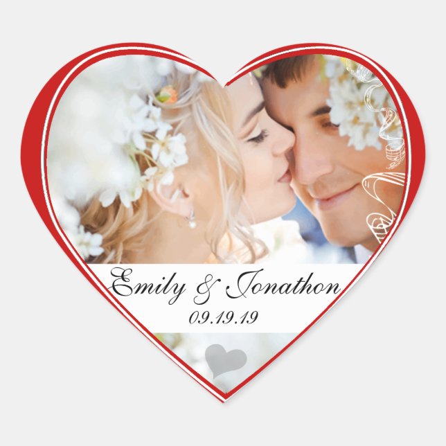 Red Heart Photo Wedding Stickers (Front)