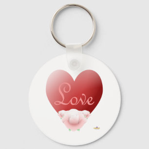 Red Heart Pink Roses Love Keychain