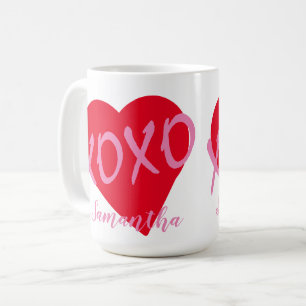 Red Heart Pink XOXO Valentine's Day Modern  Coffee Mug