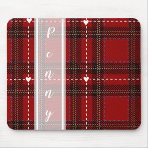 Red Heart Plaid Mouse Pad