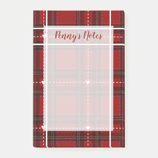 Red Heart Plaid Post-it Notes (Front)