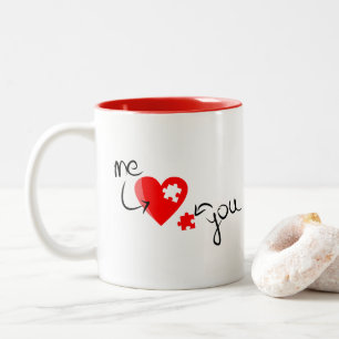Red Heart Puzzle Valentine's Day Cute Two-Tone Coffee Mug