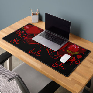 Red heart, red roses for Valentine's day Desk Mat