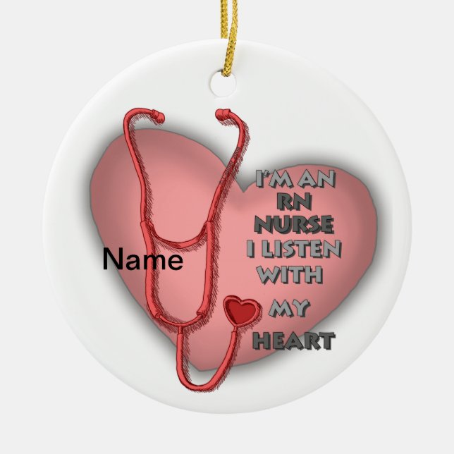Red Heart RN Registered Nurse Ceramic Ornament (Front)