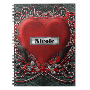 Red Heart & Roses Gothic Glam Personalized Custom Notebook