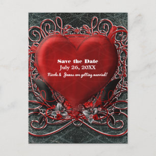 Red Heart & Roses Gothic Valentine Save The Date Announcement Postcard