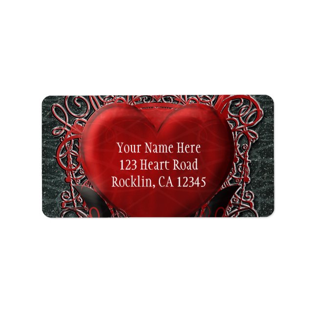 Red Heart & Roses Gothic Valentine Wedding Party Label (Front)