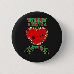 Red Heart Santa Sleigh Reindeer Christmas Holiday 2 Inch Round Button