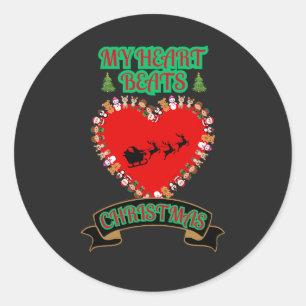 Red Heart Santa Sleigh Reindeer Christmas Holiday Classic Round Sticker