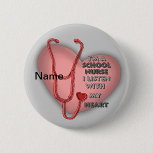 Red Heart School Nurse 2 Inch Round Button