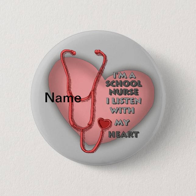 Red Heart School Nurse 2 Inch Round Button (Front)