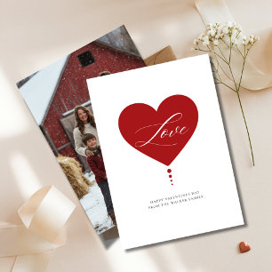 Red Heart Script Love Family Photo Valentines Day Holiday Card